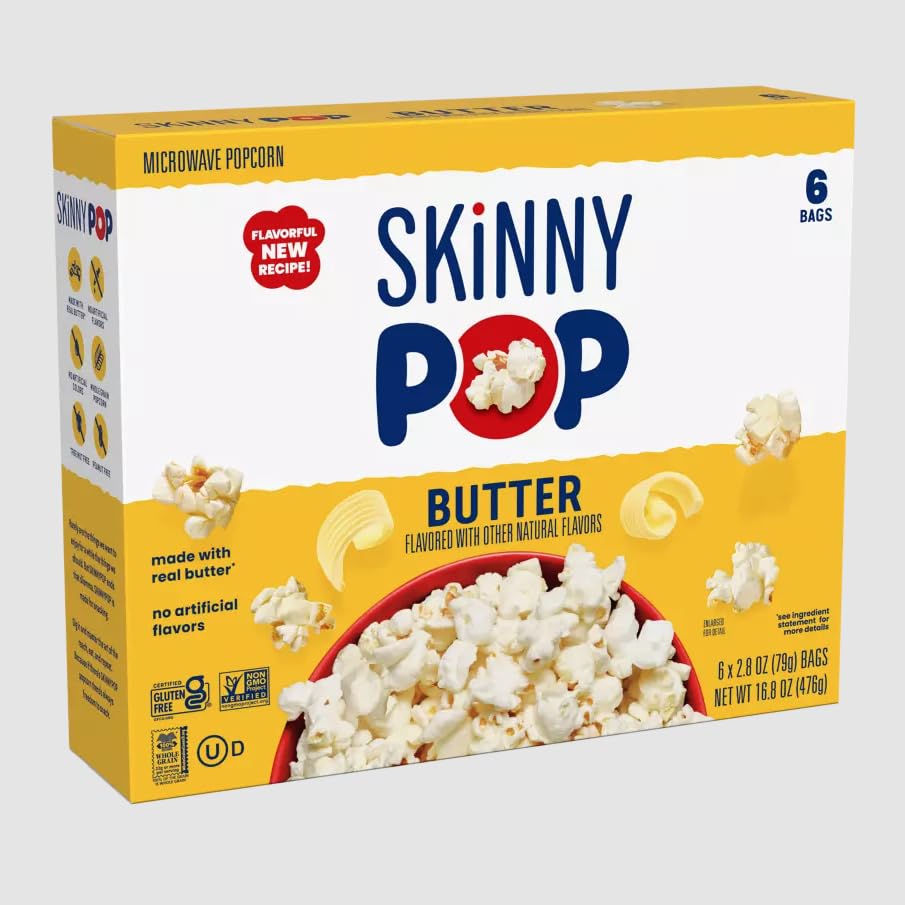 Skinny Pop Microwave Butter Popcorn 6pk, 16.8 OZ