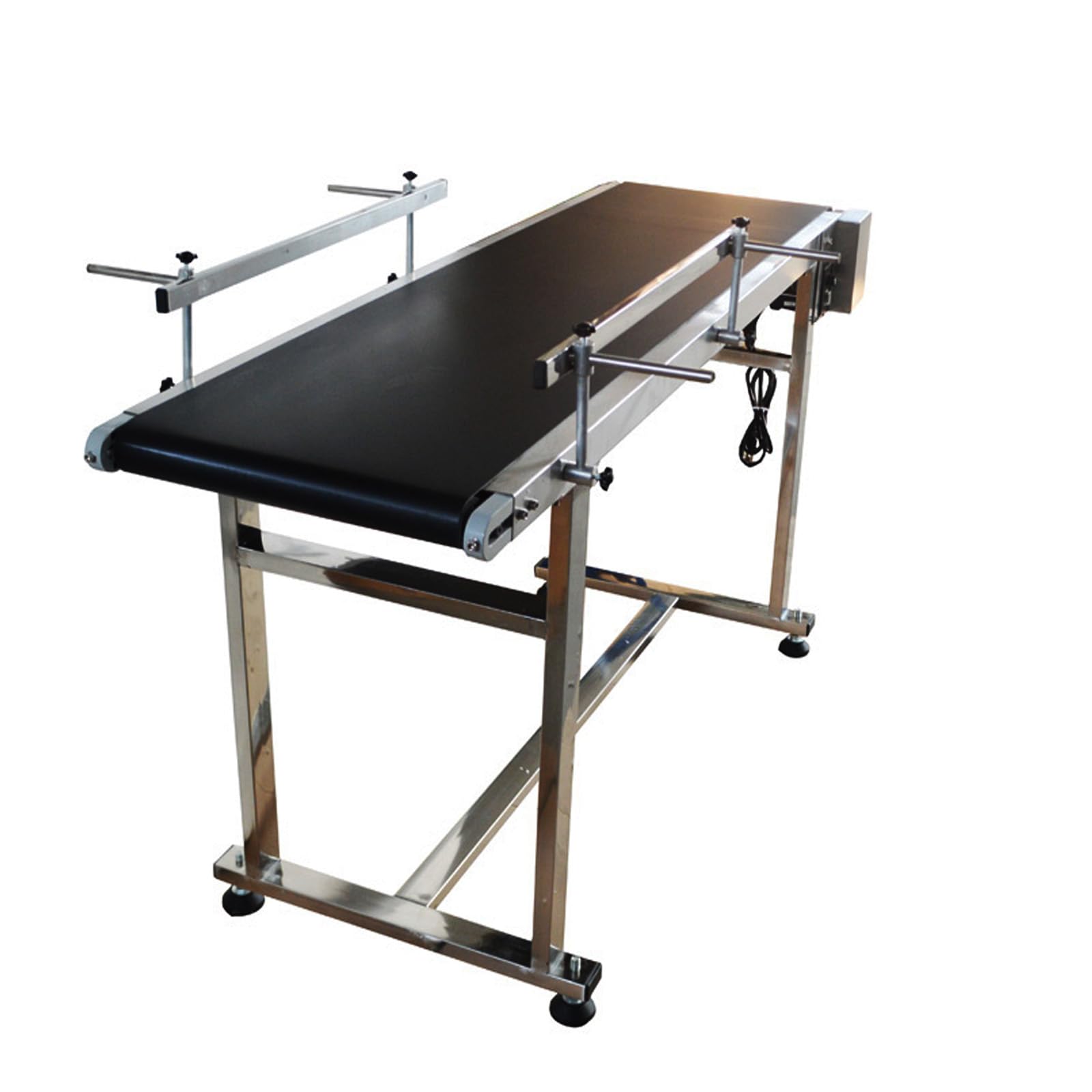 BEILOCKERY 59 inch PVC Belt Conveyor 15.7 inch Width Double Guardrails Stainless Steel Frames Belt Conveyor for Conveying Bottles Metal Plastic Bags Cartons 110V 120W(Black Belt)