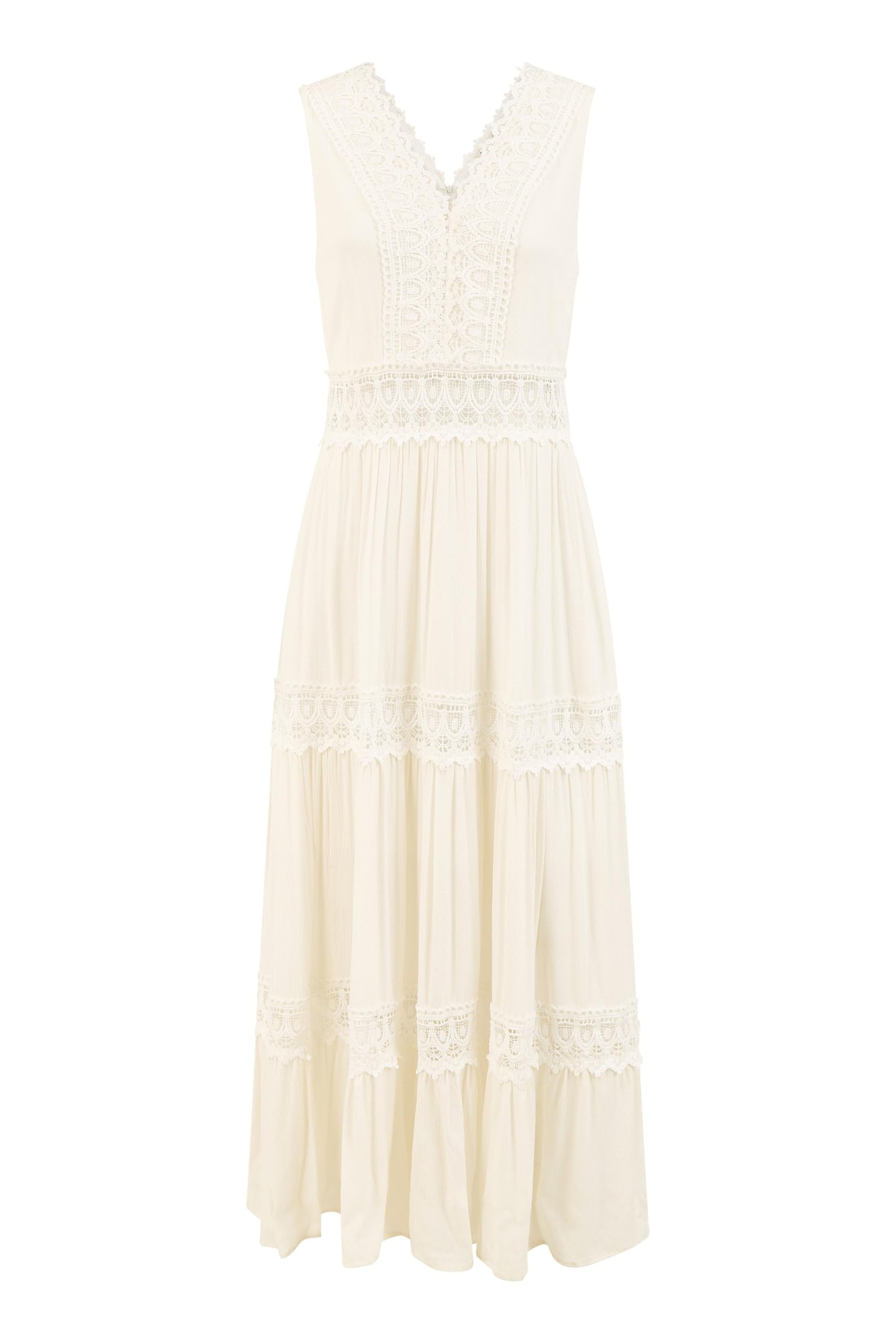 Yumi Women's White Lace Trim Cotton Midi Sun Dress | Size: Medium