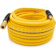 Air Hose 3/8 in x 10 ft, Heavy Duty, Lightweight, Kink Resistant, Hybrid Air Compressor Hose with 1/4 in Solid Brass Male Fittings, Bend Restrictors, 300 PSI Yellow White, 10FT