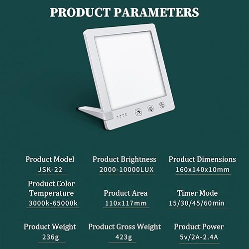 Miniatura 3 de Lumo Therapy Lamp, UV-Free LED, Adjustable Brightness, Wake Up Light & Daylight for Home Office Desk and Bedside