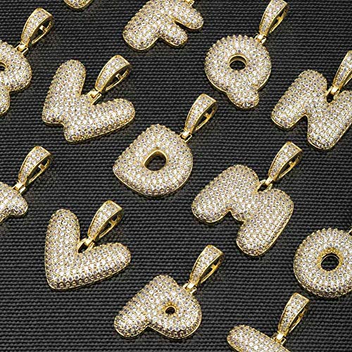 Hechuang Micropave Simulated Diamond Iced Out Bling Custom Bubble Letters Pendant With Rope Chain (E Gold, 30) #TOP1