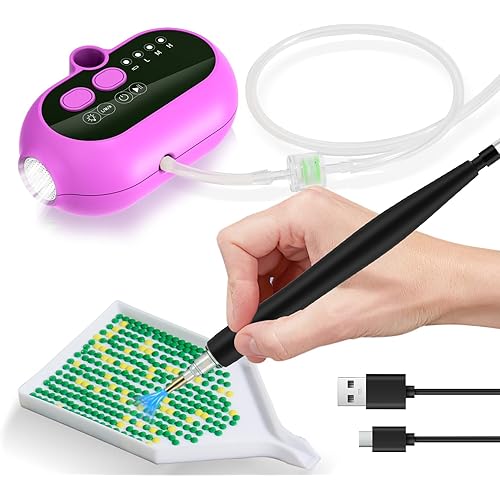 Electric Diamond Painting Pen, Vacuum Diamaond Art Pen No Wax Needed, Rechargeable, Adjustable Suction, LED Light, Quiet, Lightweight Ergonomic Design, Diamond Art Accessories Tools for Adults & Kids