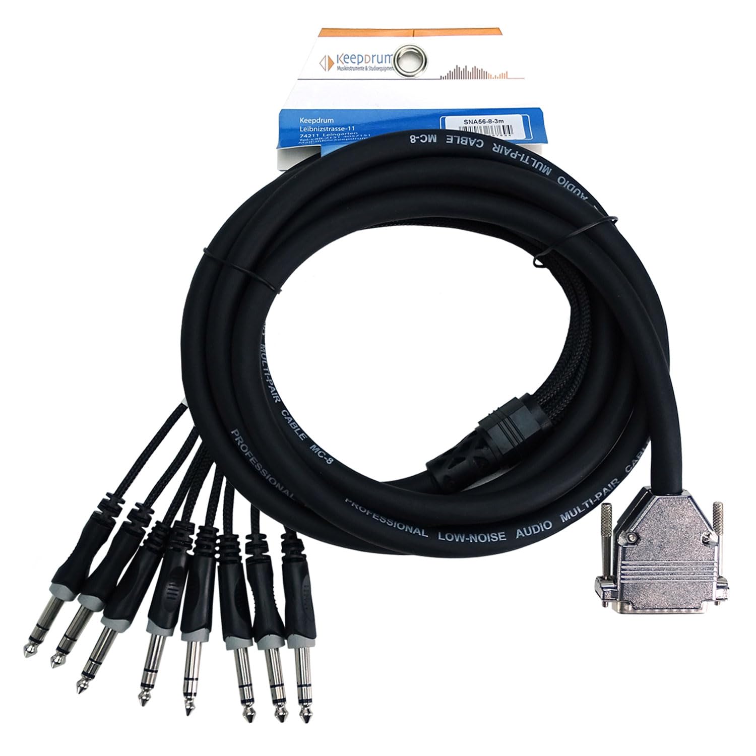 keepdrum sna56-8 Multicore-Kabel Snake Kabelpeitsche Sub-D DB-25 zu 8x 6,35mm TRS-Klinke 3m