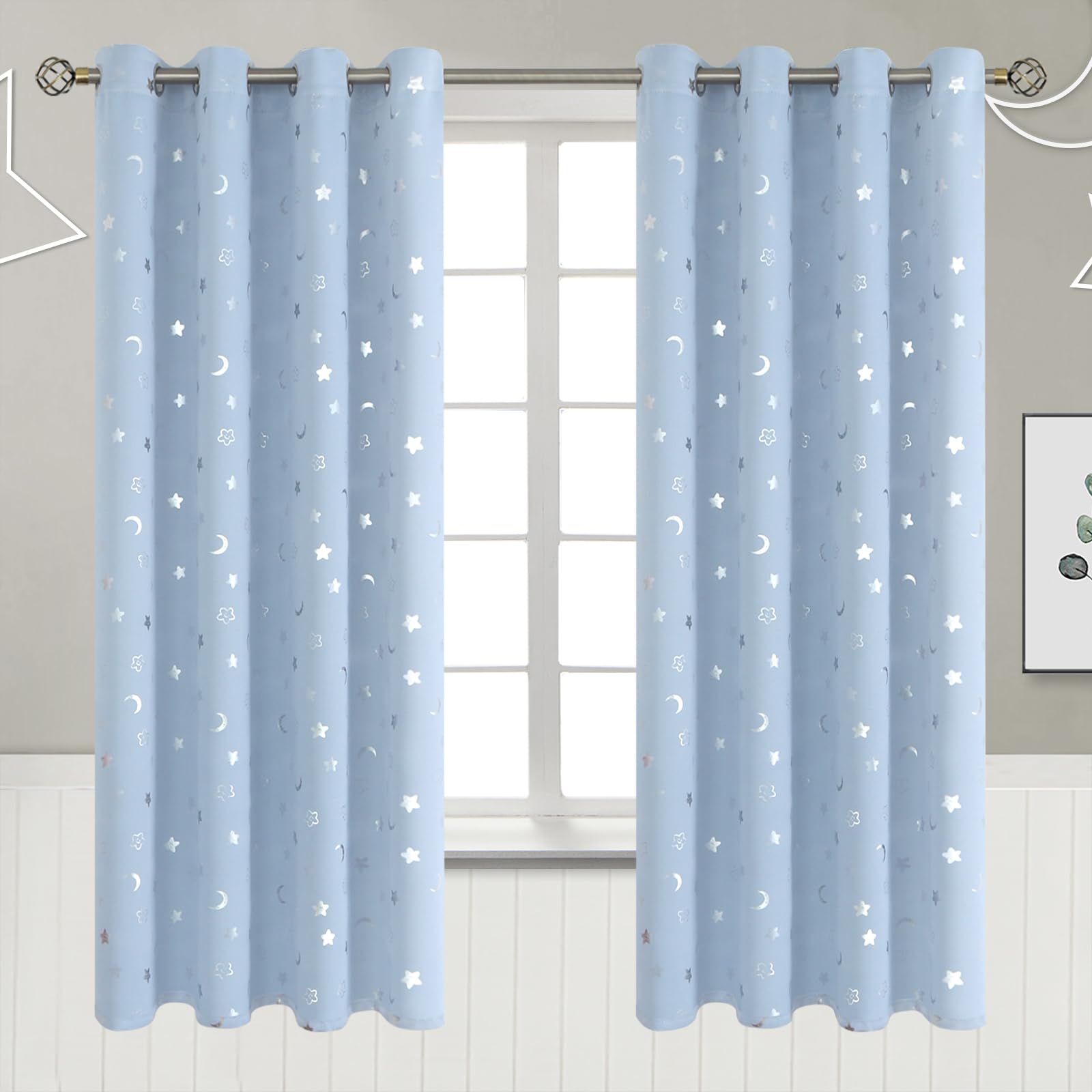 BGment Baby Blue Blackout Curtains for Kids Bedroom 72 Inch Long - 2 Panels