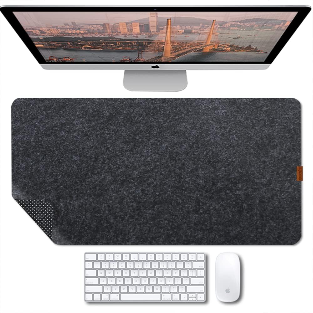 Bright Stone Felt Desk Mat,Non-Slip Mouse Pad, 35.4"x15.7" Office Supplies Desk Protector, Desk Accessories for Home and Office (Black)