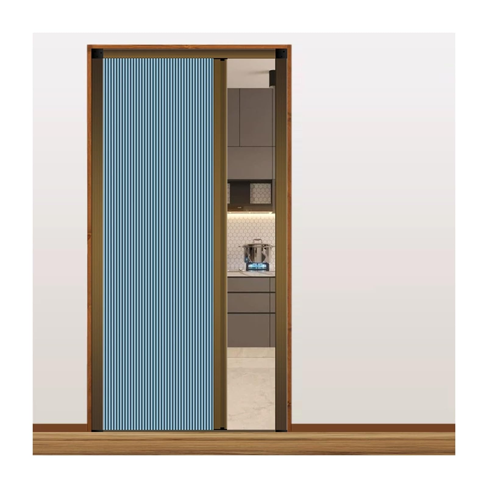 Folding Accordion Door Interior, No‑Drilling Honeycomb Fabric Privacy Door for Staircase Small Space Renter Friendly, Custom Size(Blue,81.5x213.4CM)