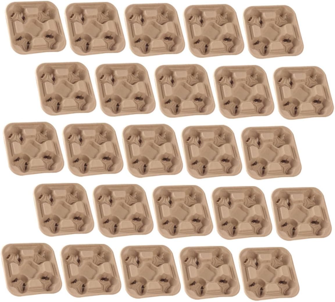 Cabilock 25pcs Portable Drink Carrier Tray Eco-friendly Paper Pulp Cup Holder for Takeout Coffee and Tea Stable Packaging for Safe Transport of Beverages