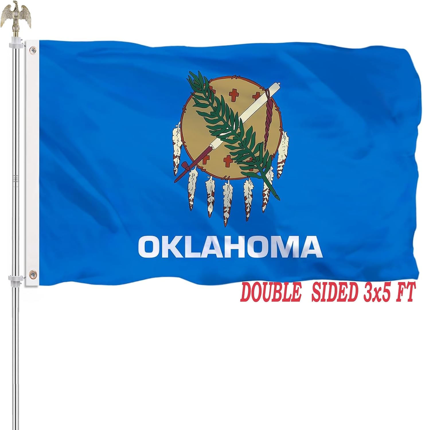 Oklahoma State Flag 3x5 Double Sided OK Flags Heavy Duty 100% Polyester with 2 Brass Grommets for Outdoor Indoor Wall