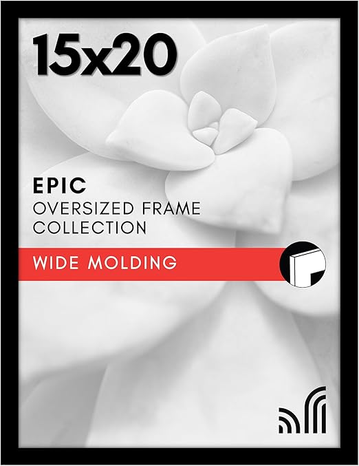 Americanflat 15x20 Picture Frame with Polished Plexiglass - Black Picture Frame - Wide Photo Frames Made of Engineered Wood for Vertical or Horizontal Wall Display - Epic Collection - Black