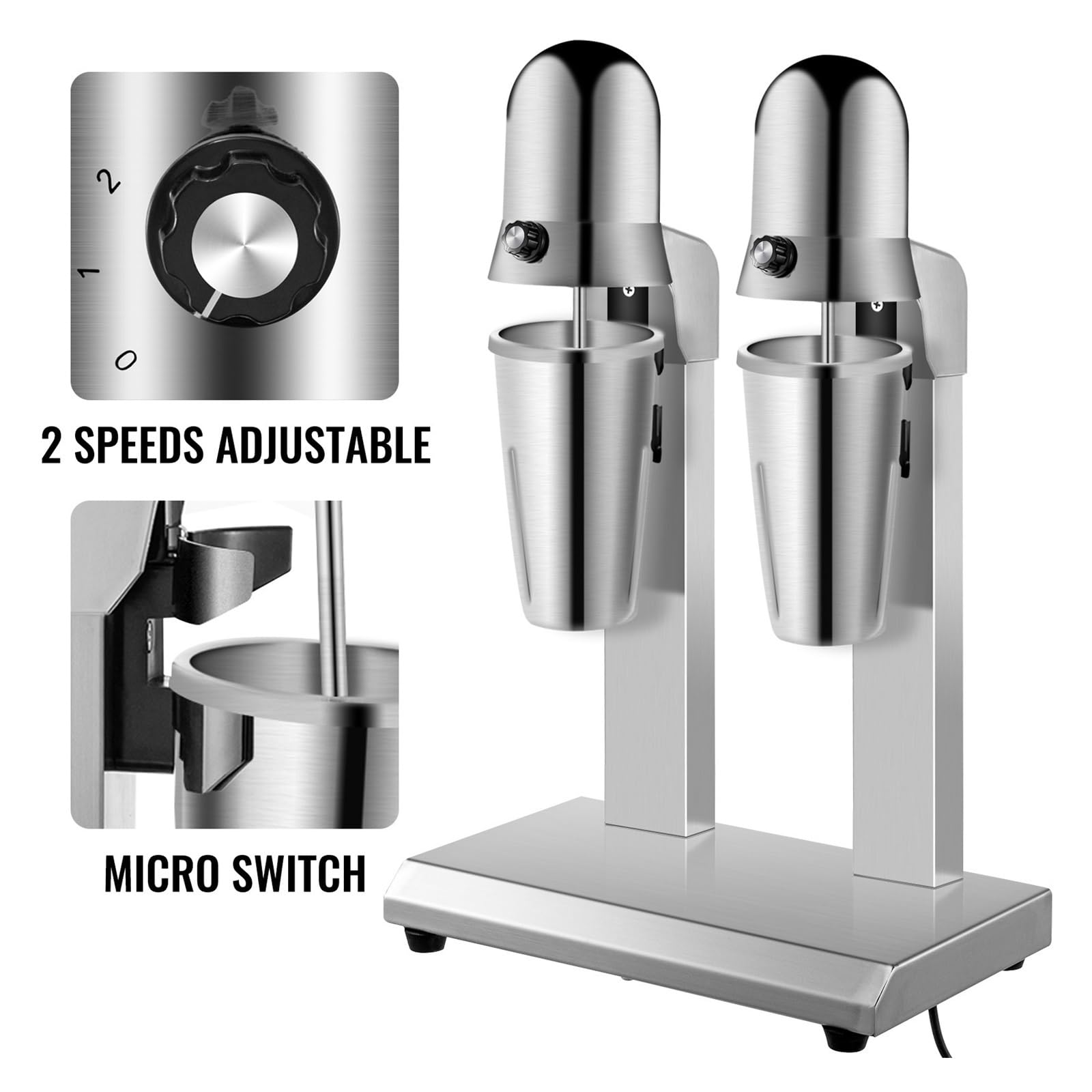 800ML Elektryczny ekspres do koktajli mlecznych Komercyjny automatyczny blender Maszyna spieniania Podwójna głowica ze stali nierdzewnej Mikser napojów słodowych Do użytku DIY