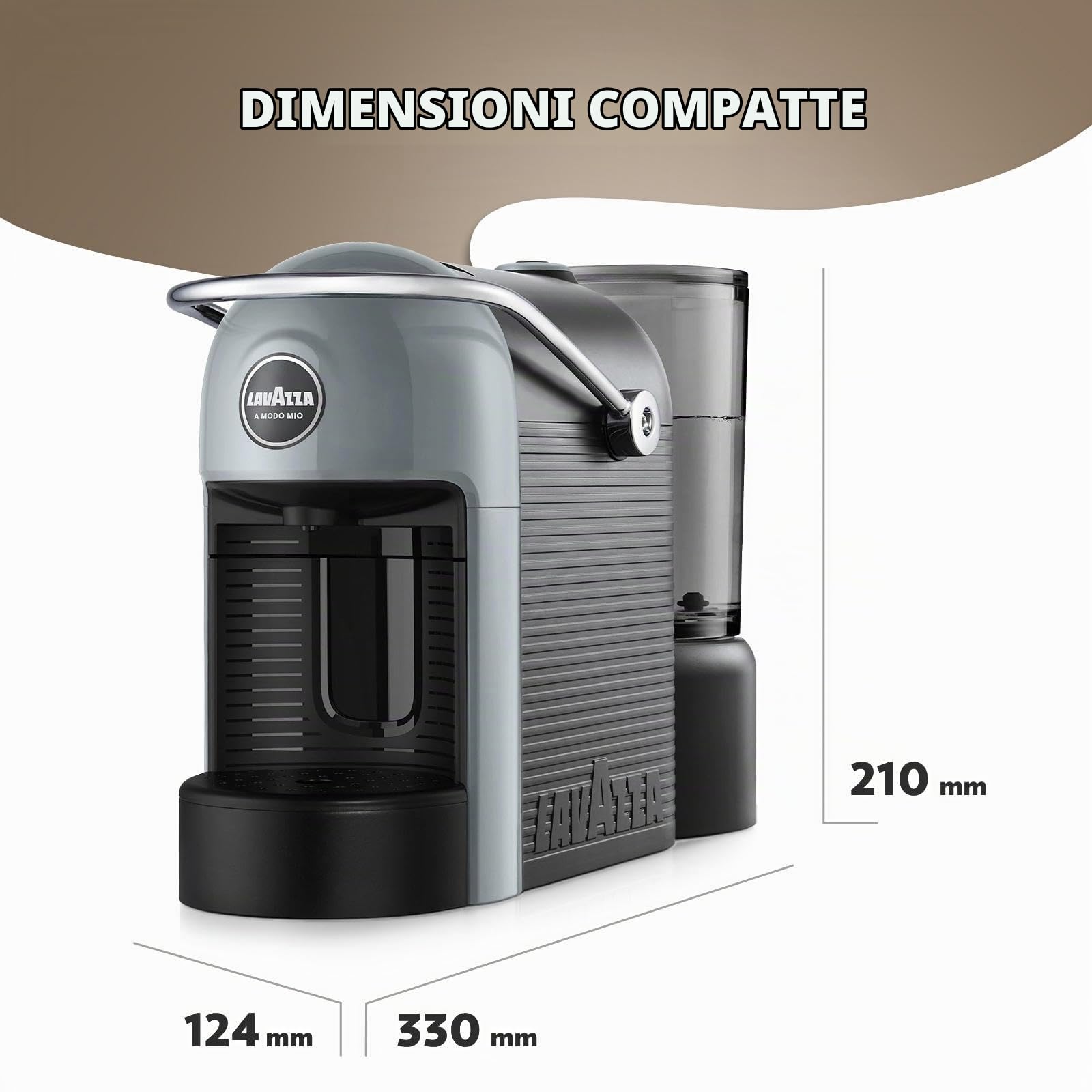 Lavazza, A Modo Mio Jolie EVO, macchina per capsule da caffè, realizzata in plastica riciclata al 36%, compatibile con capsule A Modo Mio, con poggiabicchieri rimovibile, spegnimento automatico, 1250