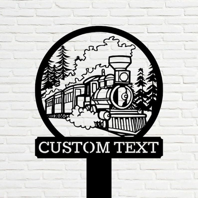 Personalized Memorial Plaques for Outdoors Steam Train Grave Marker 12-24 inches Metal Garden Stakes Train Lover Memorial Gifts for Loss of Loved One (Steam Train)