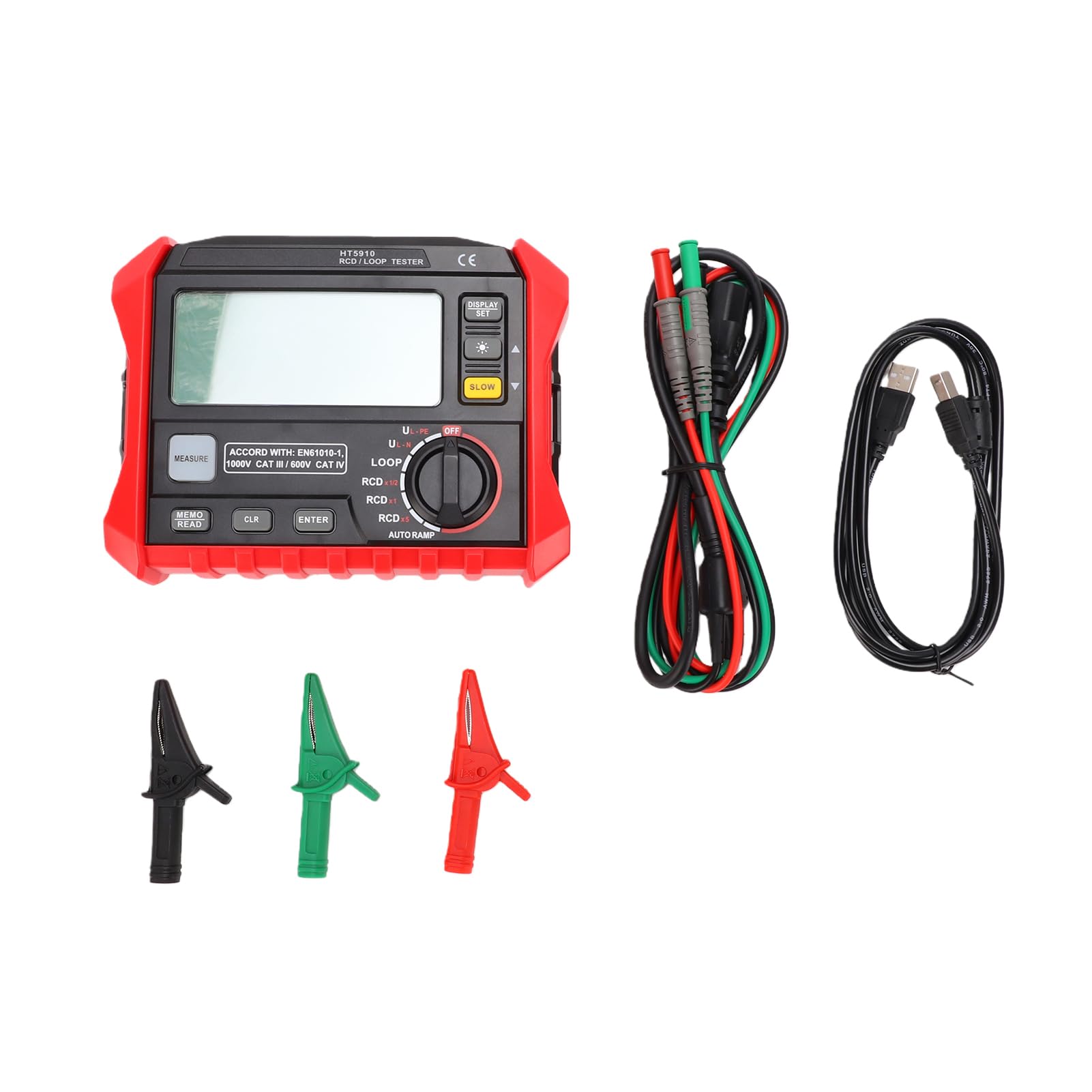 Probador de Impedancia de Bucle HT5910, Interruptor de Fuga, Probador RCD con LCD Retroiluminado, Almacenamiento de Datos 1000 para Instalación Eléctrica (paquete estándar)