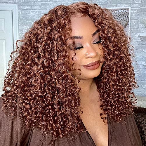 Auburn Brown Jerry Curly 13x4 Lace Front Human Hair Wigs for Black Women #30 Ginger Brown Color Lace Frontal Wig Pre Plucked with Baby Hair 150% Density