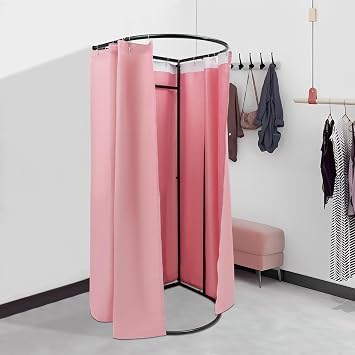 Portable Clothing Store Fitting Room, Changing Room with Shading Curtain, Privacy Screen Partition Protection Dressing Room Pink