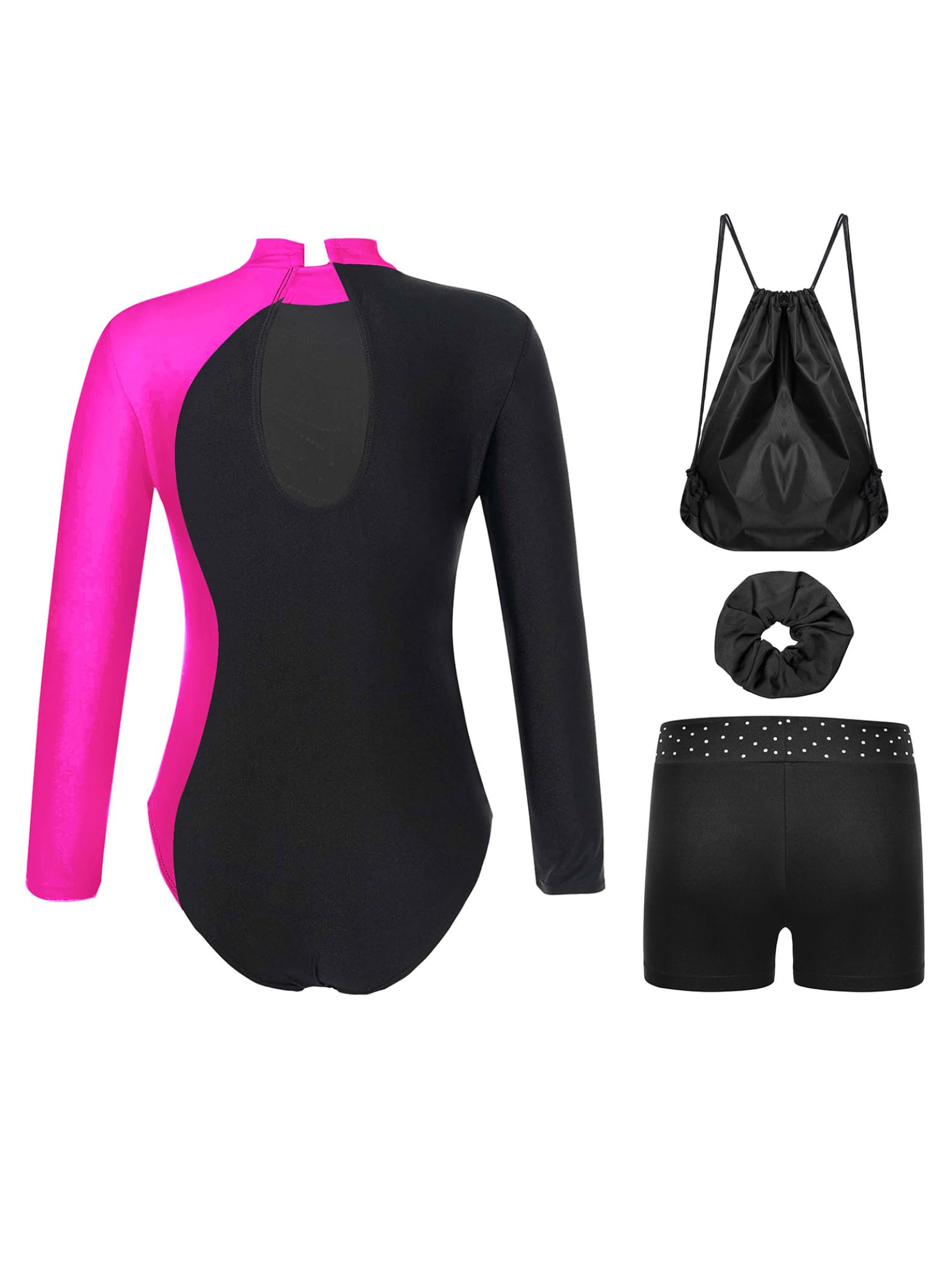 Yhong Completino Pattinaggio Artistico Bambina Leotardo Lunghe Maniche con Leggings Elastici Corti E Borsa Costume Gare E Recitazioni