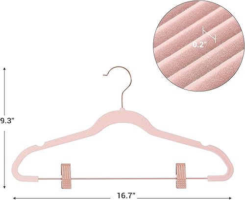 Miniatura 7 de SONGMICS Paquete de 24 Perchas para Pantalones, Perchas para Abrigos de 16.7 Pulgadas con Clips Móviles de Color Oro Rosa, Resistentes