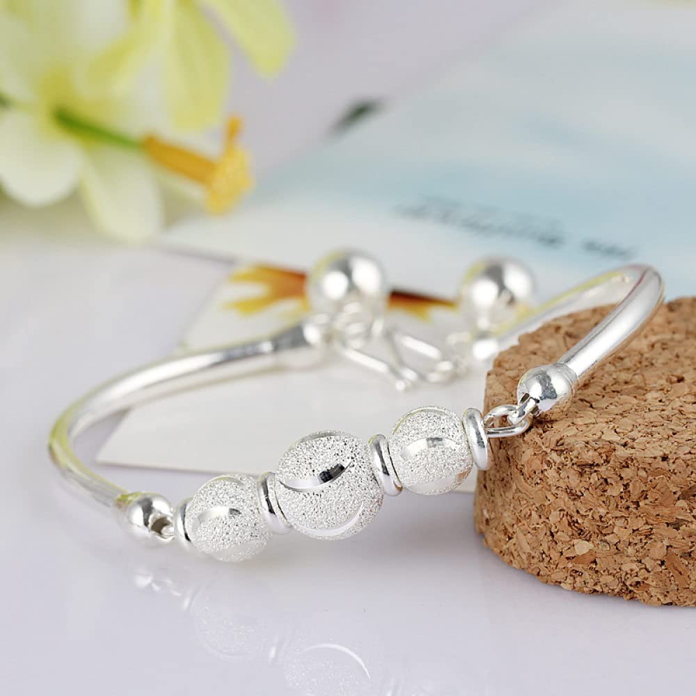 Armband Silber Damen,S990 Silber Freundschaftsarmbänder Funkelnd Geschnitzte Runde Perlen S-Haken Verstellbarer Armreif Klassischer Schmuck Geschenk Für Frauen Mama Freundin