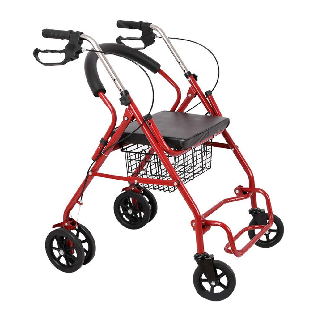 Deambulatore Pieghevole Pieghevole con Sedile e Schienale Imbottiti 4 Grandi Ruote Ausilio per la Mobilità per Adulti Anziani Anziani Handicap con Freni