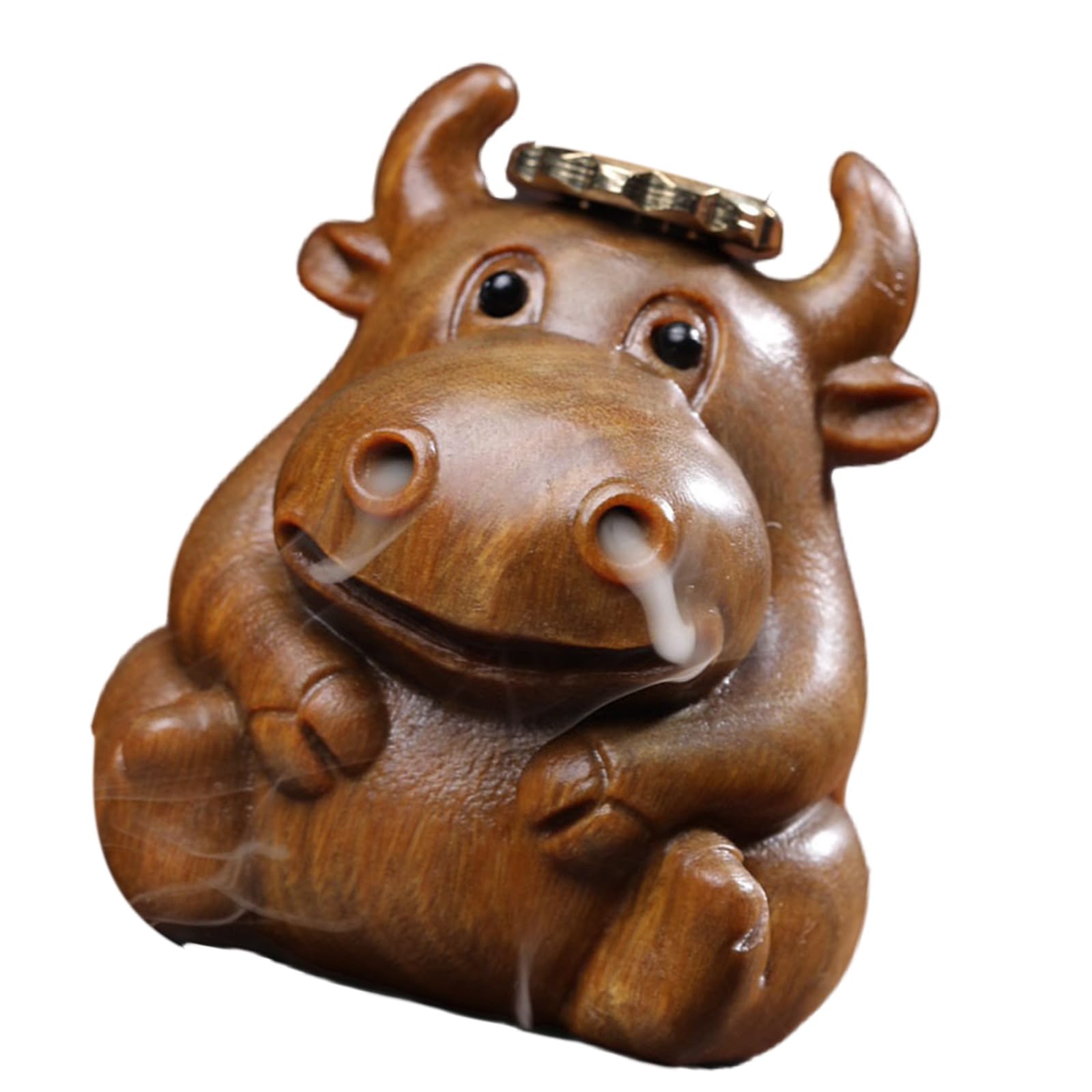 Oxxggkao Wood Backflow Incenses Holder Carving Cow Hippo Statue Ornament Incenses Cone Burners Furnaces for Meditations Decors Handcraft Wood Carving Holder