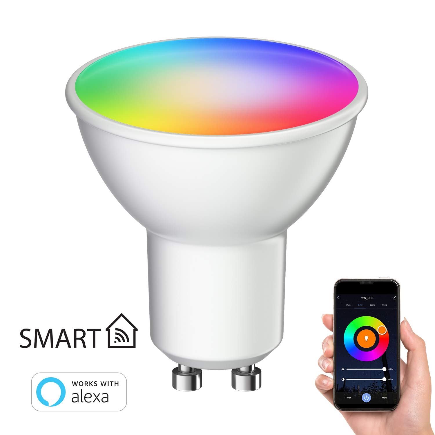 ledscom.de 10x GU10 LED RGB Leuchtmittel, PAR16, warmweiß - kaltweiß (2900-6200 K), 5,5 W, 473lm, 103°, Smart Home, WLAN, Alexa, matt