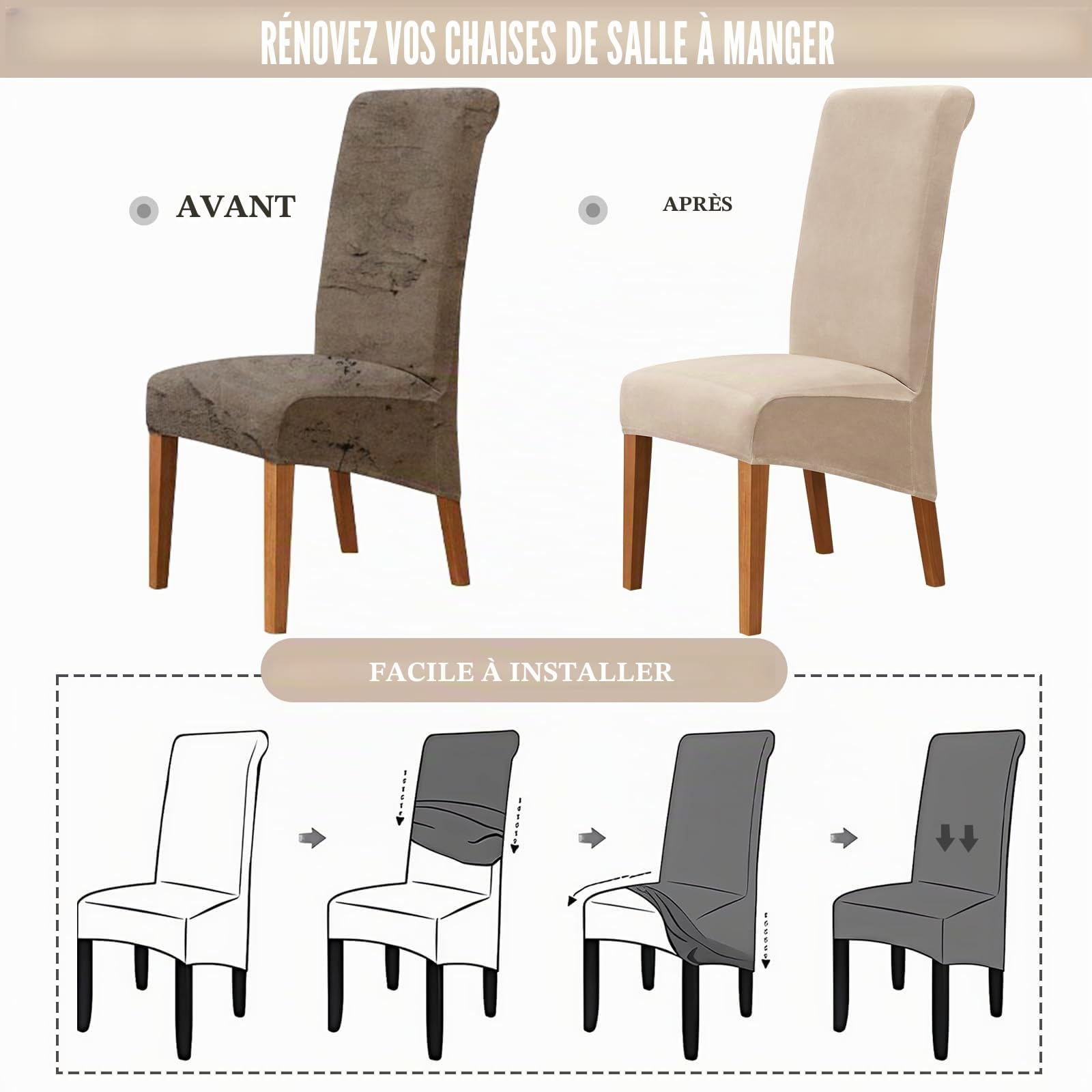 Alishomtll Lot de 6 housses de chaise XL universelles extensibles en velours pour chaises basculantes, grandes chaises de salle à manger - Lavables - Protection pour cuisine, banquet, mariage, fête