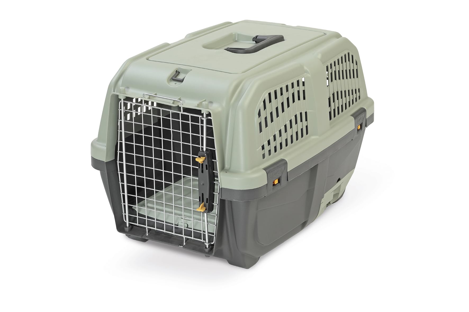 SELVADEGO | Trasportino per Gatti con Lettiera Integrata – Box da Viaggio con Apertura Superiore, Porta in Metallo e Cassetto Estraibile – Robusto e Igienico, per Auto e Treno e Aereo, 60x37x36 cm
