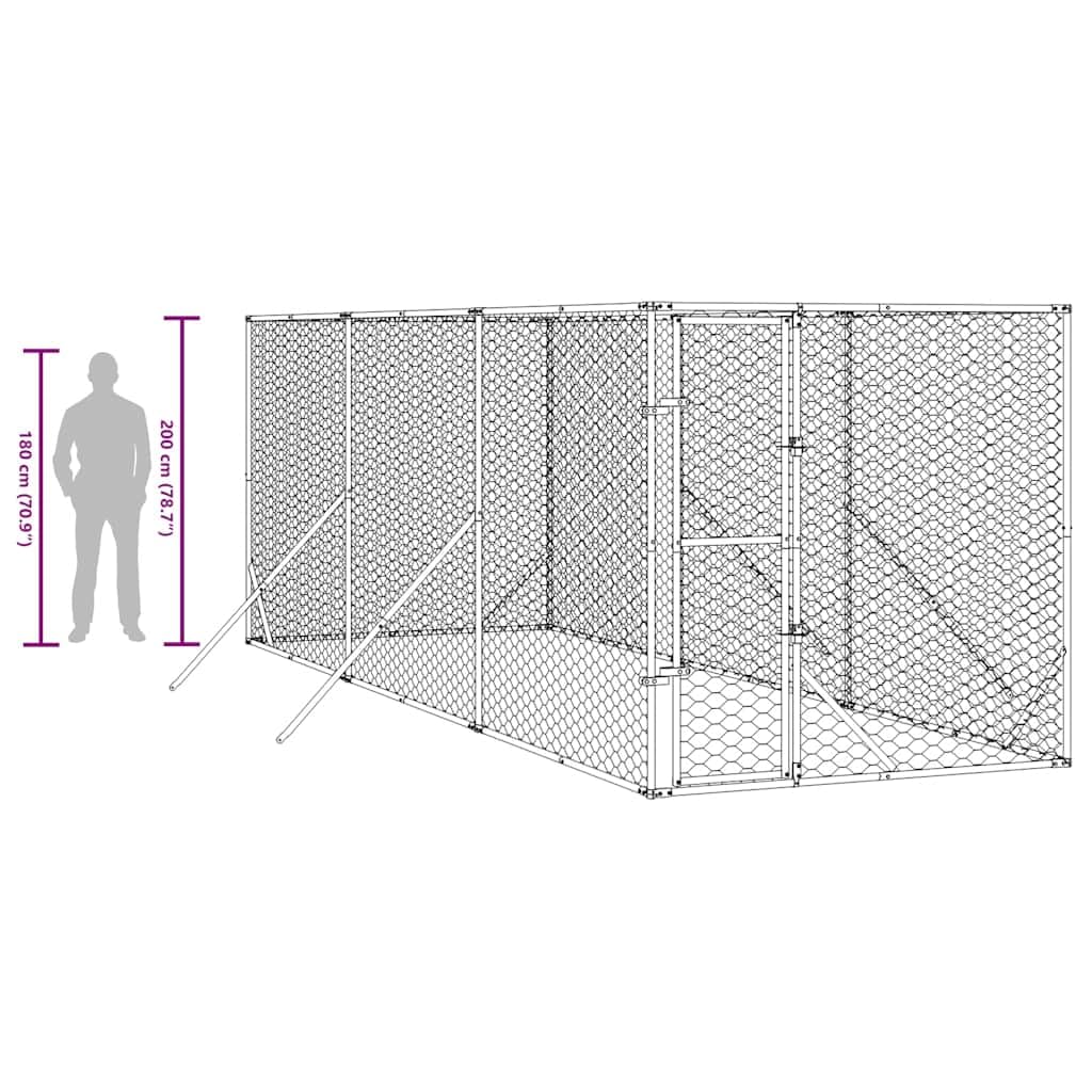 Ocynkowane metalowe legowisko dla psa 2 x 6 x 2 m, zewnętrzne legowisko dla psa z zamkiem, klatka ze stali ocynkowanej dla kur królików, sucha i wentylowana konstrukcja siatki