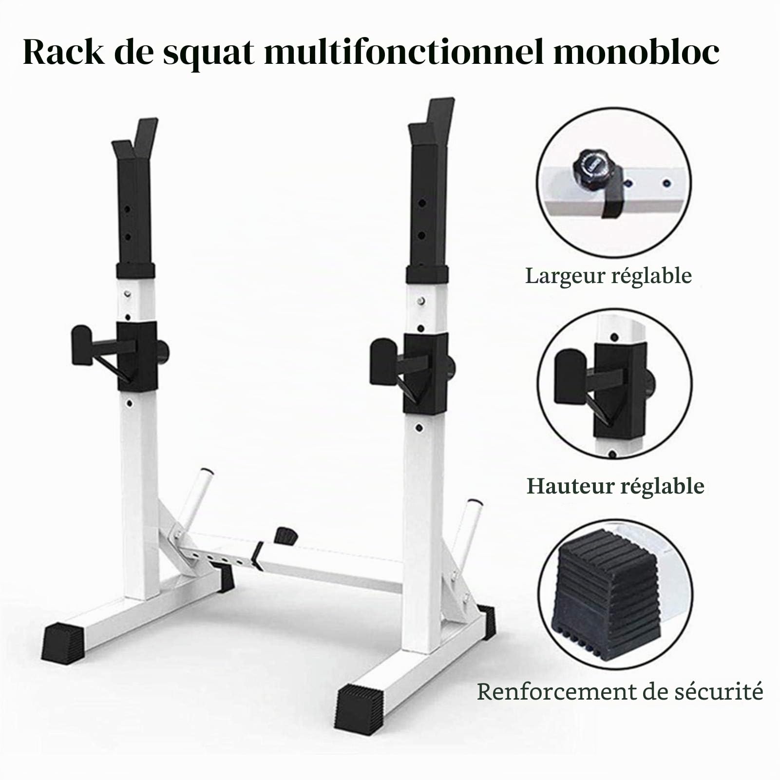 Rack de Musculation,Poids-Cage de Squat Supports de Squat Réglable pour la Salle de Sport (73-105 * 54 * 80-150cm-blanche)
