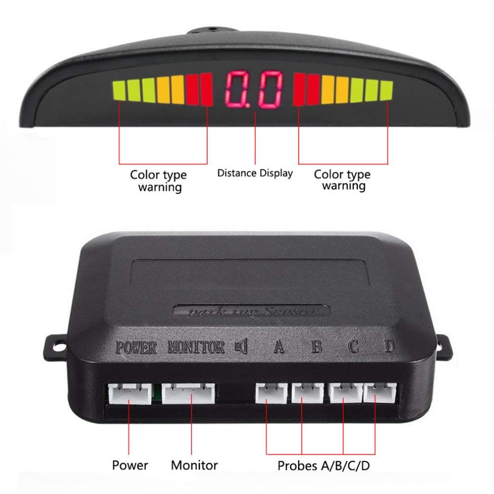 Capteurs de Stationnement de Voiture,Radar de Recul Voiture Inverse Arrière 4 Capteurs Kit Audio Buzzer Alarme Affichage LED, DC 12V, Car Parking Sensors,Noir