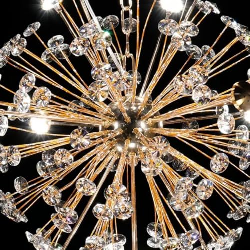 Image of Modern Crystal Chandelier for Living Room | Gold Firework Glass Pendant Ceiling Light,Size 500MM Jhumar for Dining Room, Bedroom & Hall | Decorative Starburst Flower Home Decor Lamp (Corona Shape )