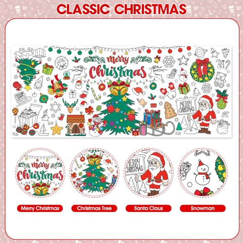 Image of Litmitfu Giant Christmas Coloring Poster - Large Merry Christmas Coloring Tablecloth for Kids, Jumbo Xmas Paper Coloring Table Cloth Banner Activities Games Party Favors Crafts,30 x 72 Inch