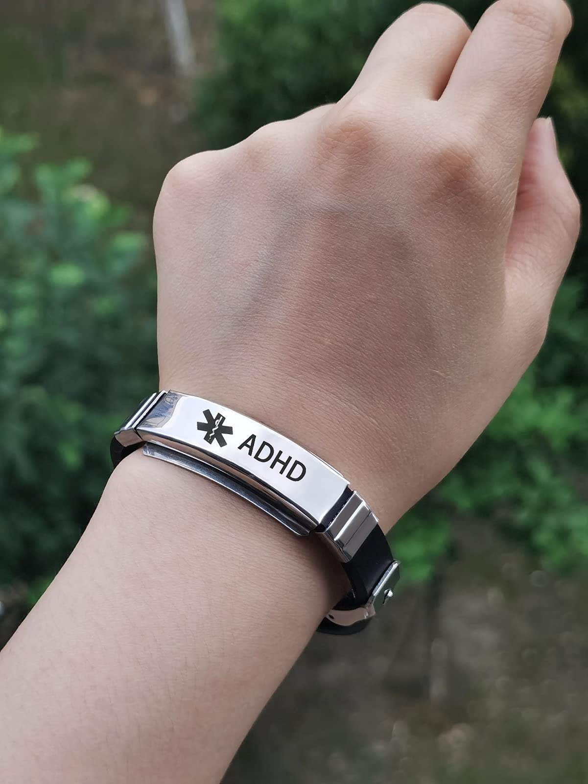 LuxglitterLin Medical Alert ID Bracelet Laser Engraved Multiple Sclerosis Adjustable Wristband for Men Women Emergency First Aid 9 inches, Black, BR_XM_si_medical_MUL