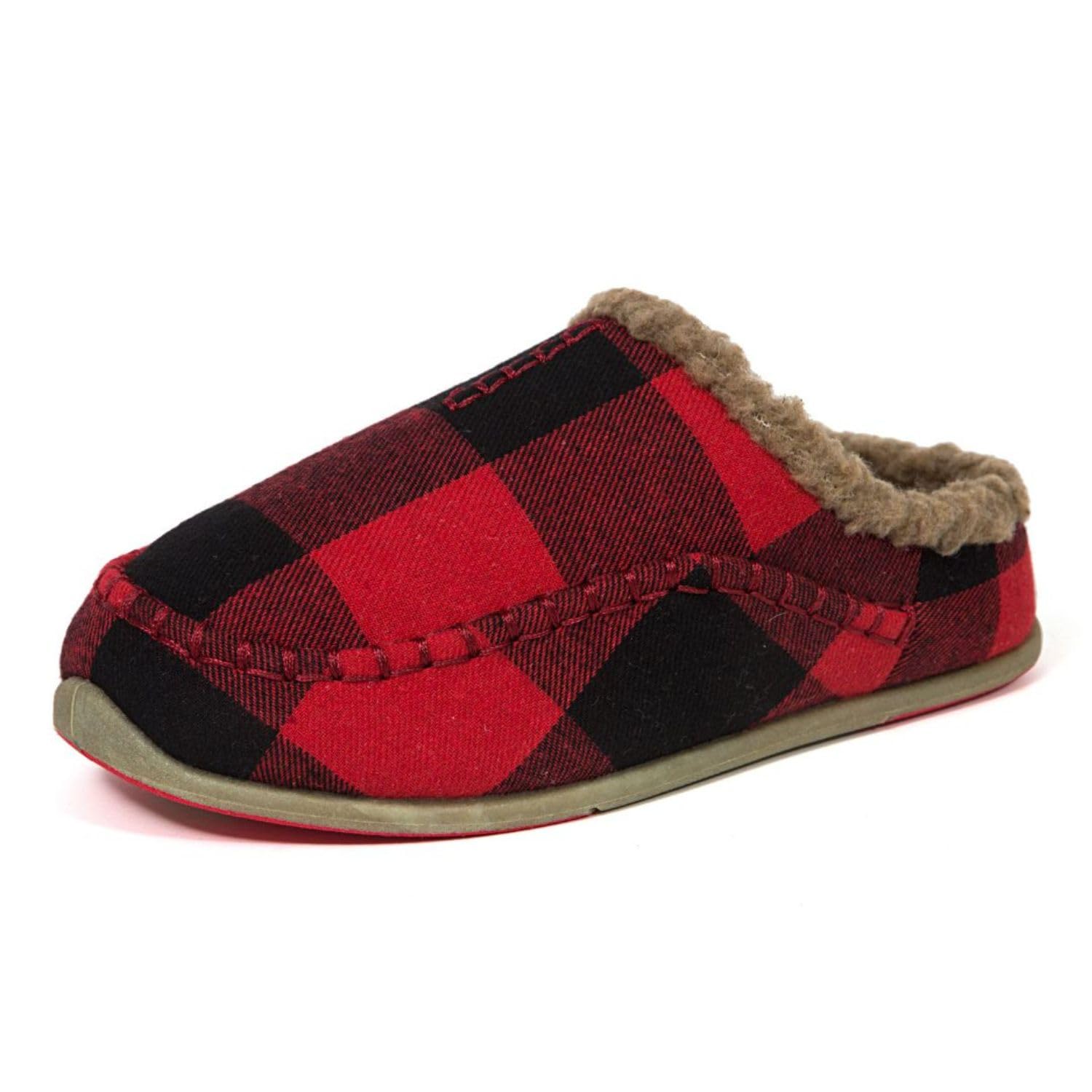 Deer Stags Men's Nordic Slipper, Red/Black Plaid, 9 UK