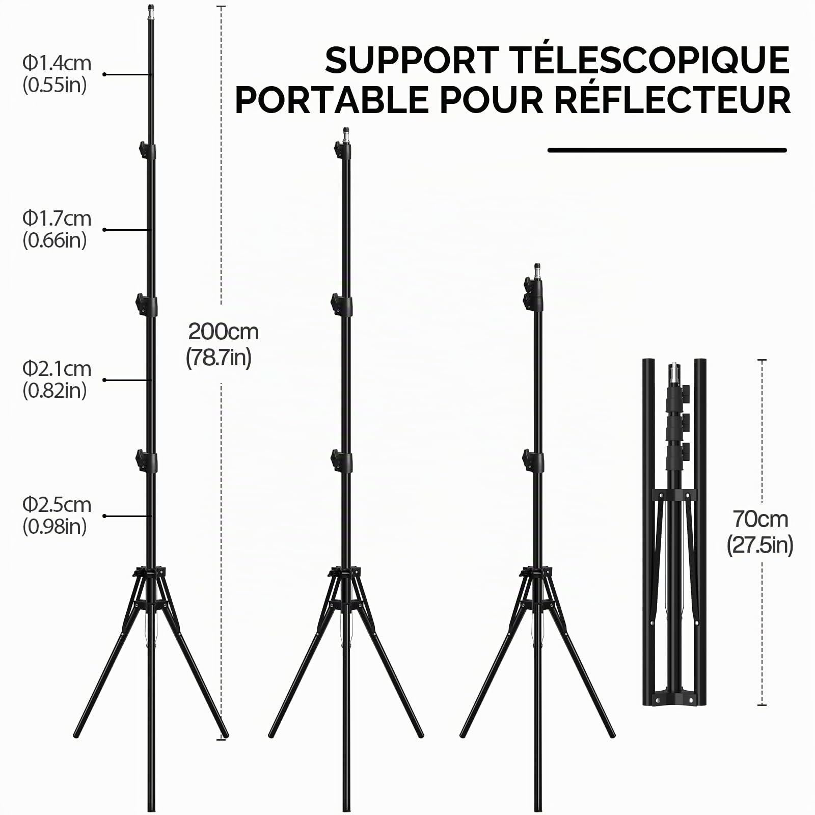 Spardar Lighting Kit de Support de Réflecteur: 43'' Réflecteur Multidisque 5 en 1, Support de Lumière de 78.7 Pouces et Support de Pince de Réflecteur en Métal pour La Photographie de Portrait Vidéo