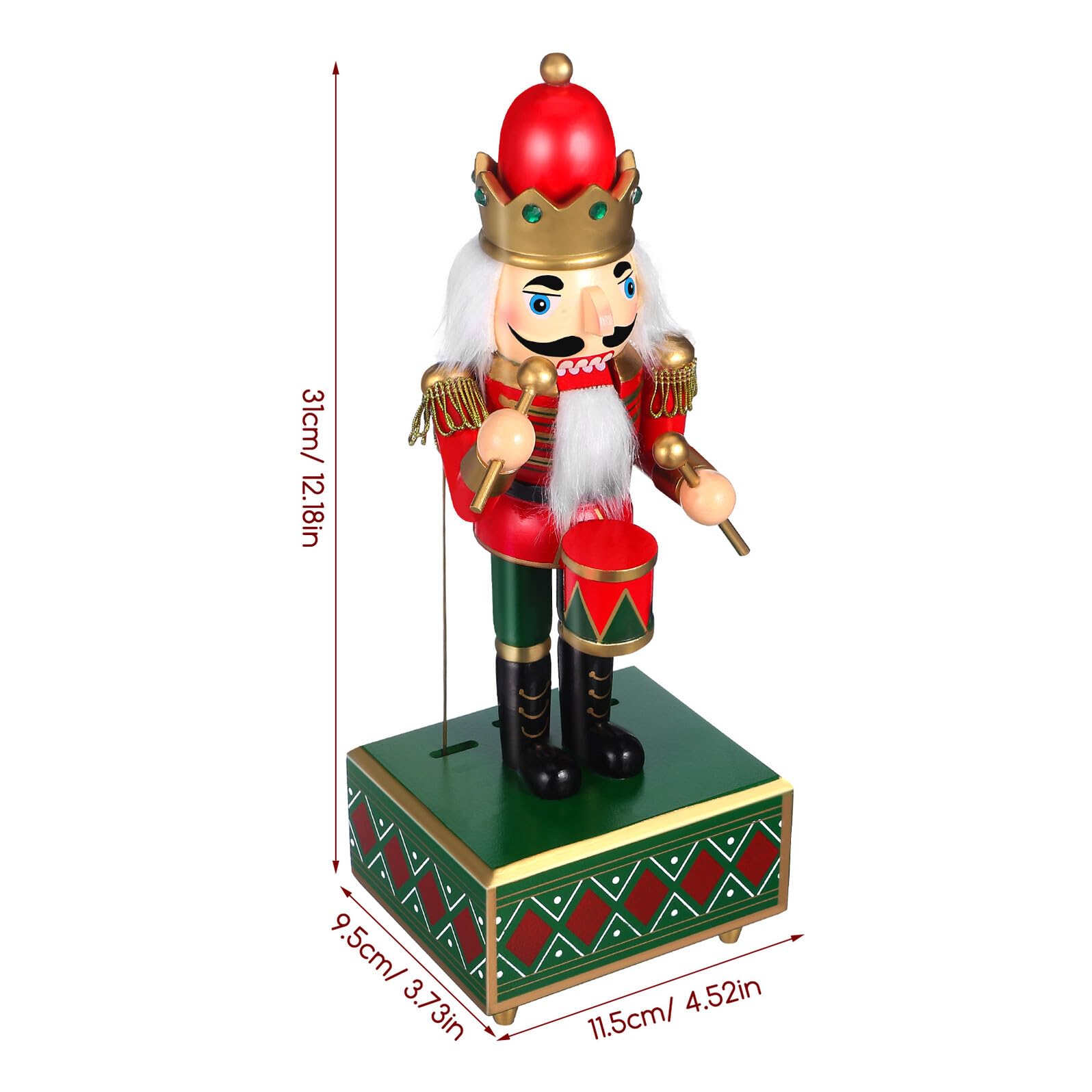Gatuida Clásico Caja de Giratoria de Madera 32 CM Mecanismo de Cuerda Detalle Artesanal Decoración Navideña para Hogar y Obsequio de Navidad