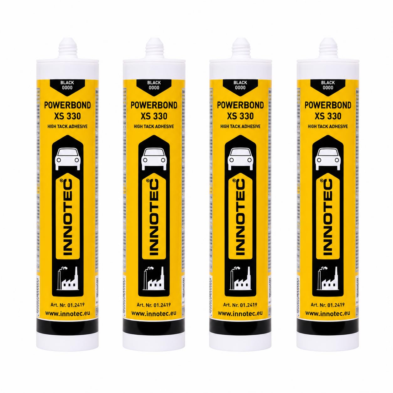 4 Stück Innotec Powerbond Schwarz - Premium Montagekleber - Kleben statt Bohren Wasserresistent - Kraftkleber für innen & außen - hohe Anfangshaftung universell einsetzbarer Baukleber - Kleber XS 330