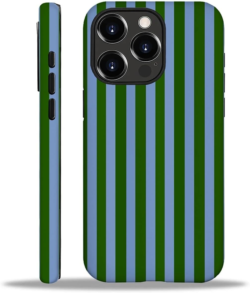 Compatible with iPhone 16 Pro Matte Case, Green and Blue Stripes Geometric Vertical Line Pattern for Girl Full Body Design Soft Silicone Drop Shock Scratch Protection