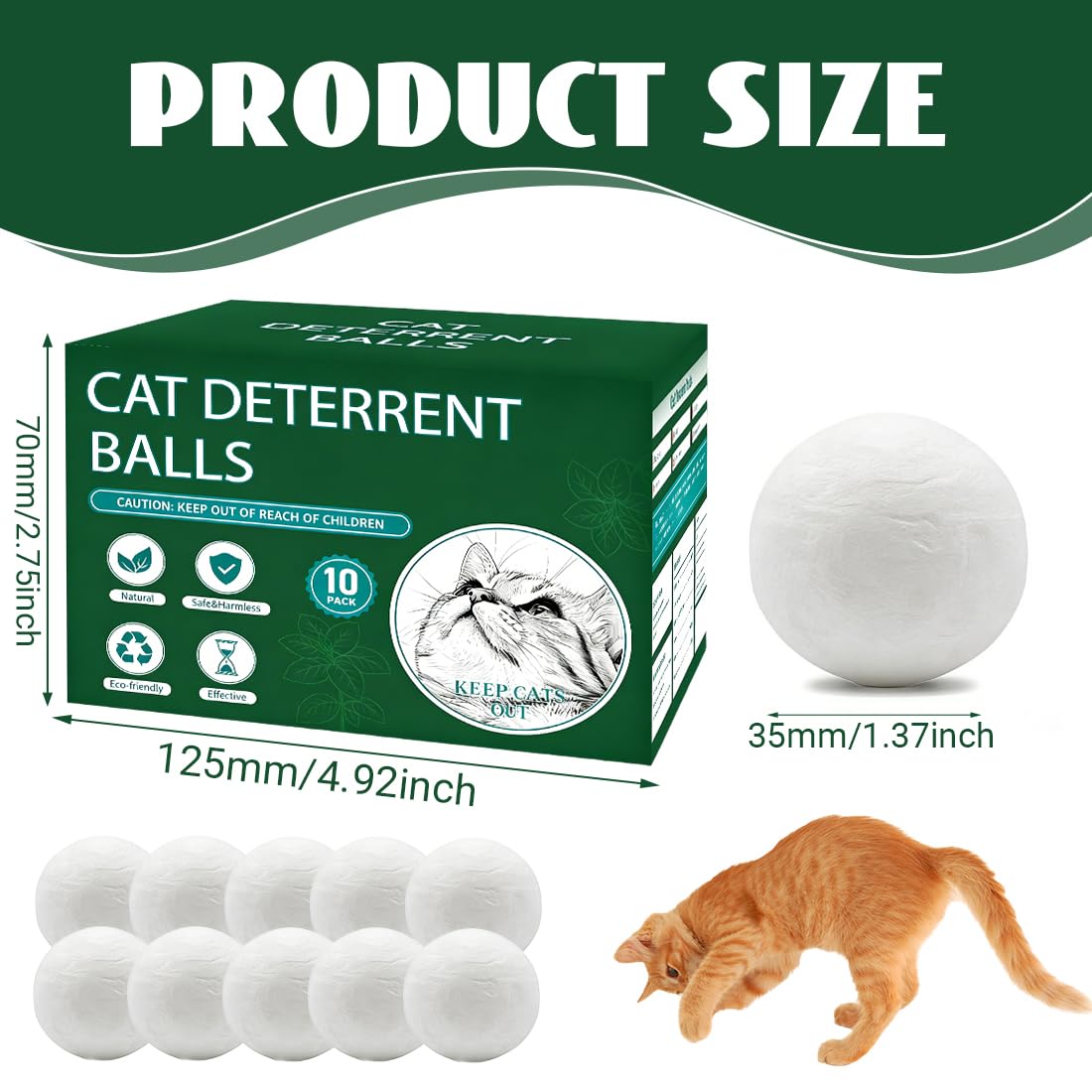 Palle Repellenti per Gatti – 12 Pezzi, Repellente Naturale con Fragranze di Menta e Citronella – Resistente alle Intemperie, Sicuro per gli Animali e Ecologico – Per Giardino, Terrazza Interno