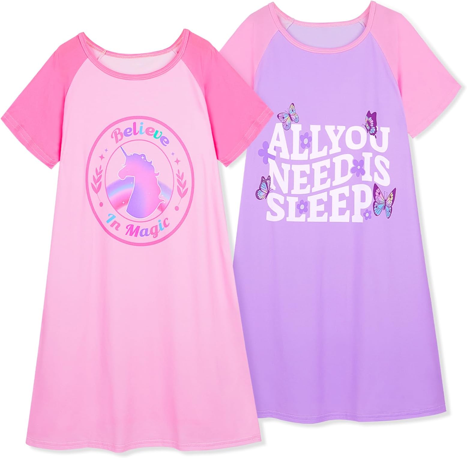 Play Tailor 2Pcs Girls Nightgowns Kids Pajamas Princess Nightgown Dress Sleepwear for Toddler Little Girls