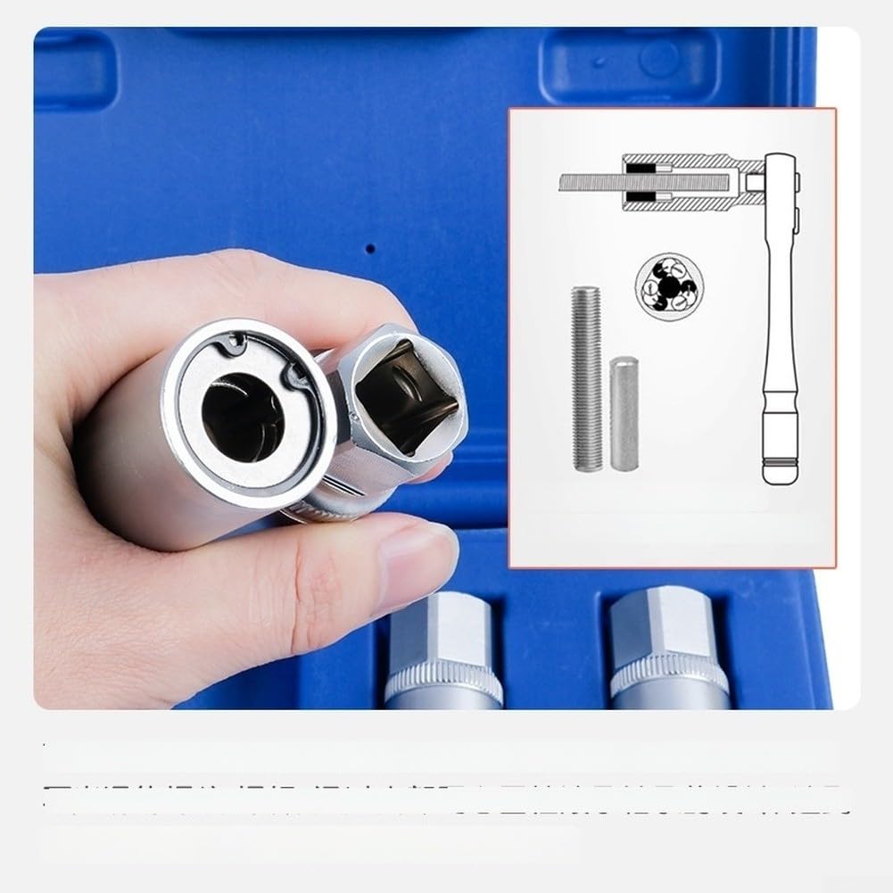 Juego de extractores de tornillos dañados de 1/2 pulgada, 4 piezas, acero al cromo vanadio antiherramienta para pernos oxidados de 6 mm a 12 mm