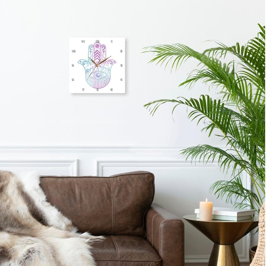 Horloge murale main de hamsa violette design aquarelle moderne