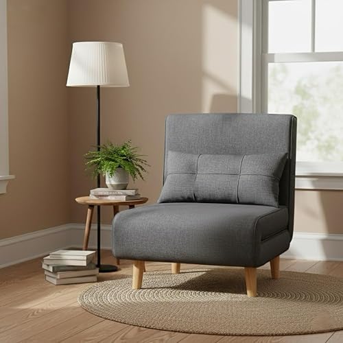 Miniatura 2 de Ahomly Silla cama 3 en 1, futón convertible para adultos con respaldo ajustable de 6 ángulos, sofá cama individual para sala de estar,