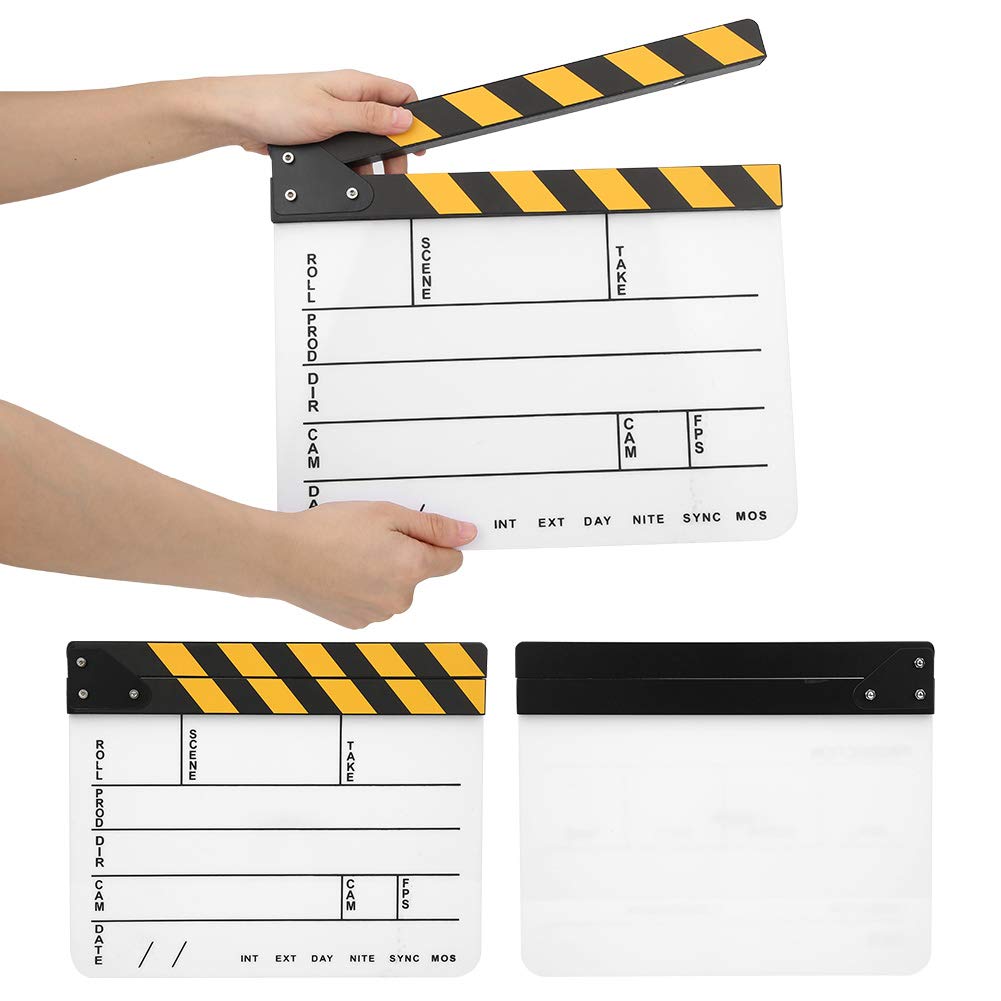 Clapboard in acrilico 30x25 cm, clapboard professionale per registi, lavagna da scrittura con gesso – clapboard azione scrivibile con magnete integrato per la produzione video e la (Lavagna bianca a