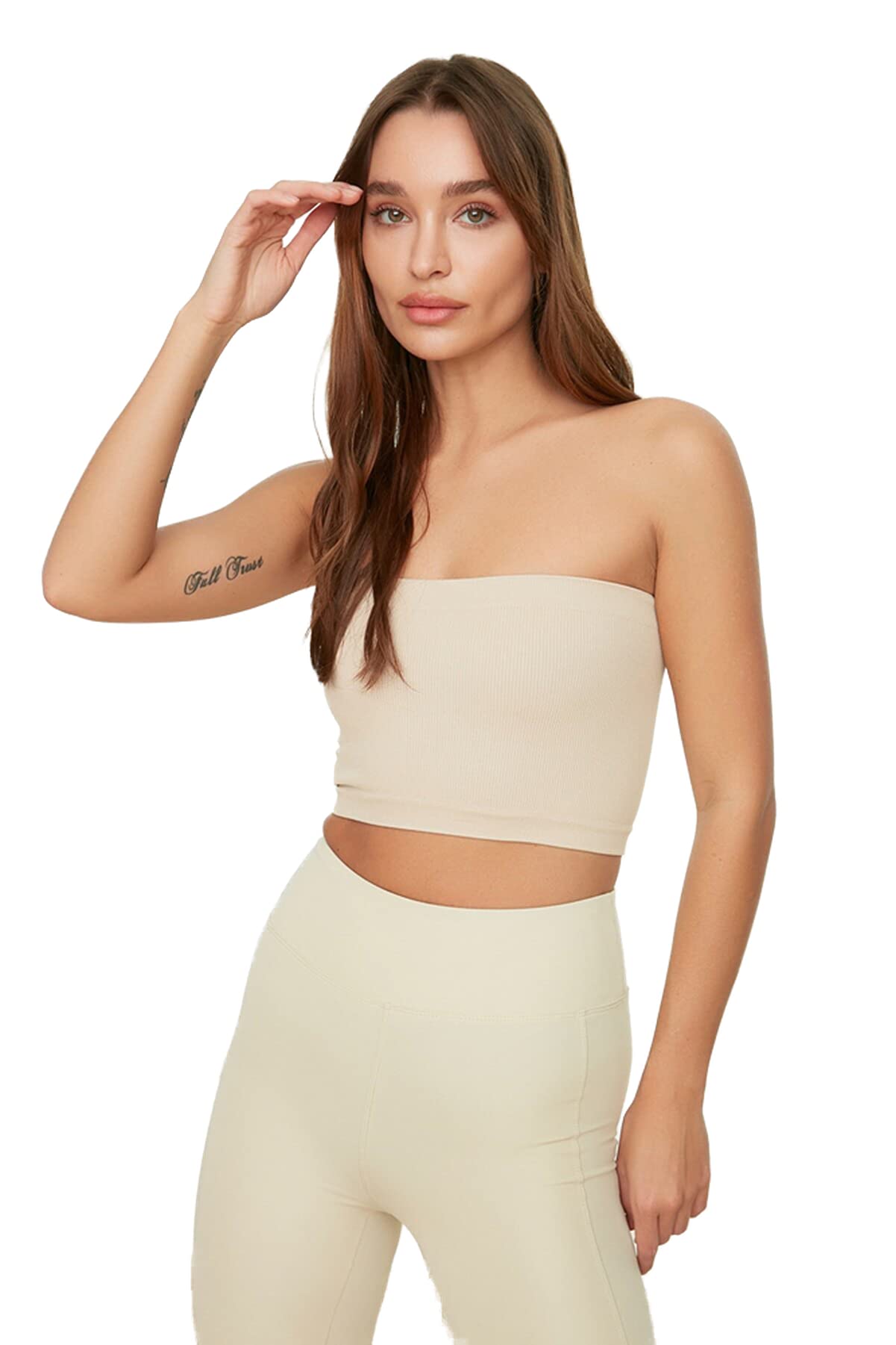 Trendyol Women Sportswear Crop Strapless Knit Sports Bra,Rock,XS/S