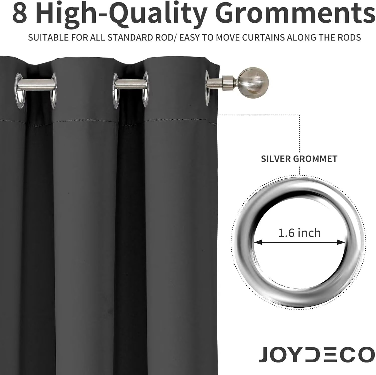 Joydeco Ensemble de 2 rideaux longs occultants à isolation thermique pour chambre à coucher et salon (gris, 94 x 213 cm (l x L)