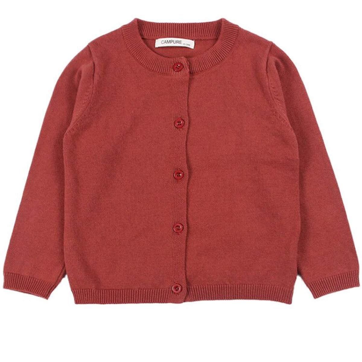 Little Girls Cute Crew Neck Long Sleeve Button-Down Solid Cotton Fine Knit Cardigan Sweaters