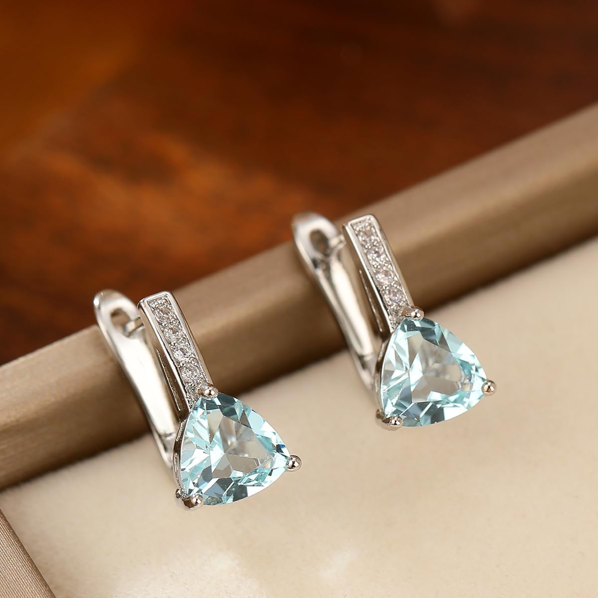 Light Blue Gemstone Small Huggie Hoop Earrings for Women 925 Sterling Silver Ear Cuff Lightweight Dainty Tiny Hoops Leverback Dangle Earring Trendy Fashion Wife Bridesmaids Jewelry - Image 4