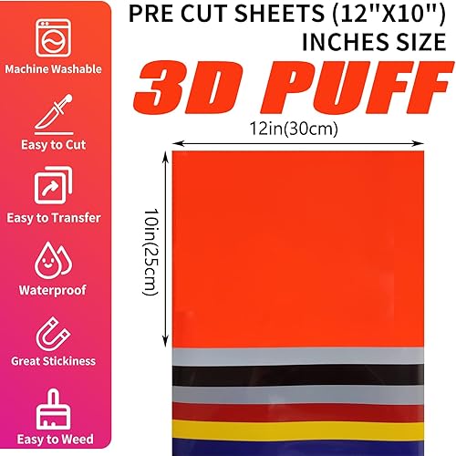Miniatura 2 de Láminas de vinilo de transferencia de calor 3D de 12 x 10 pulgadas, película de prensa de transferencia de calor de espuma HTV para planchar en